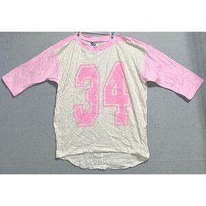 S Jersey-Type Shirt Girls M Medium Pink Tee Short 3/4 Sleeve Shirt Kids